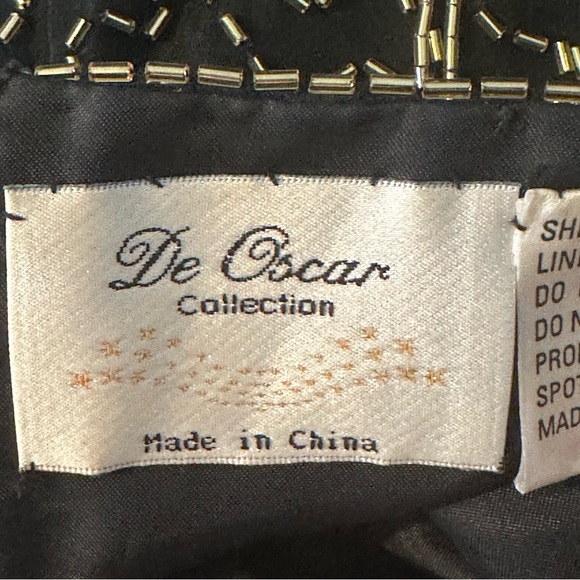 Vintage De Oscar Collection 100% Silk Beaded Fringe Halter Midi Dress Sz 8 EUC - Picture 15 of 16